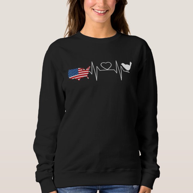 Birdwatching Heartbeat Patriotic American Flag USA Sweatshirt (Front)