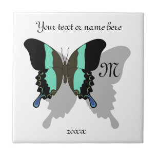 Birdwing Butterfly Shadow Monogram Ceramic Tile
