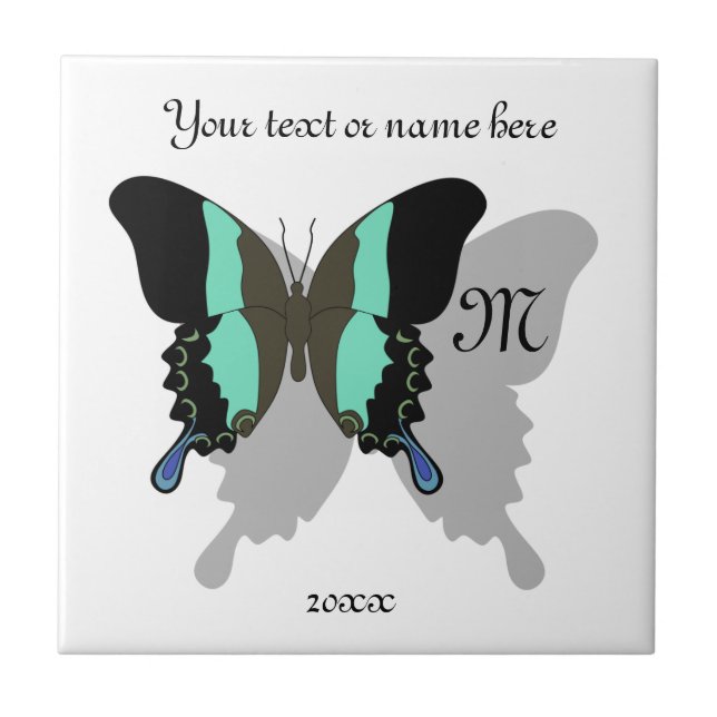 Birdwing Butterfly Shadow Monogram Ceramic Tile (Front)