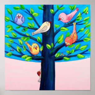Birdy Tree Joyful Birds On A Tree Nursery Poster