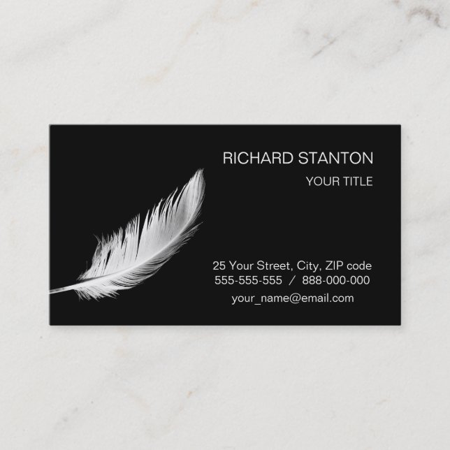 Birdy white feather business card (Front)