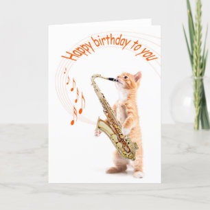 Birhtday card cat with saxofoon