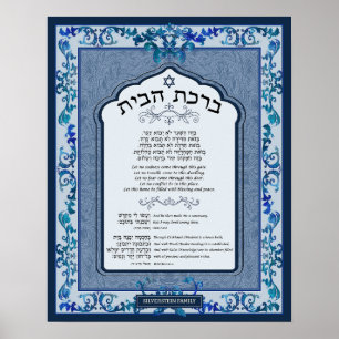 Birkat Habayit Hebrew English Blue Baroque Frame Poster