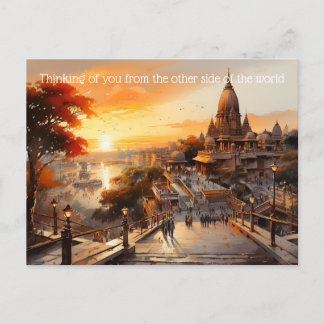 Birla style Indian Hindu temple watercolor Postcard