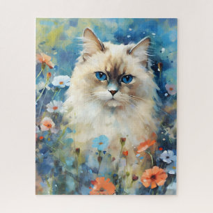 Birman Cat colorful watercolor artwork Jigsaw Puzzle