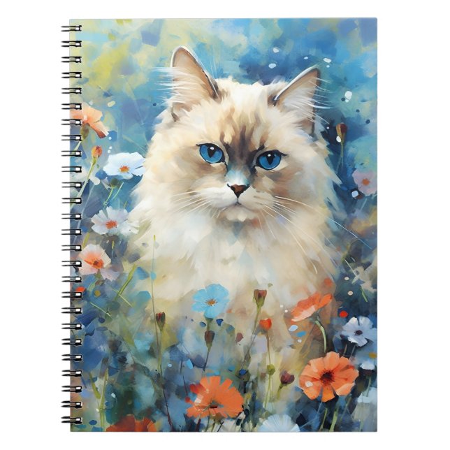 Birman Cat colourful watercolor artwork Notebook (Front)