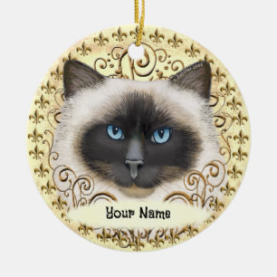 Birman Cat Fleur De Lis  Ceramic Ornament