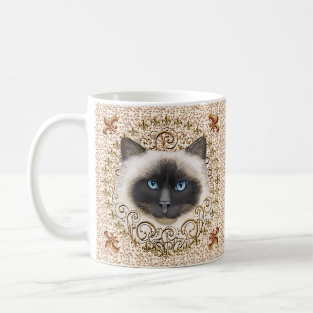Birman Cat Fleur De Lis  mug (Left)