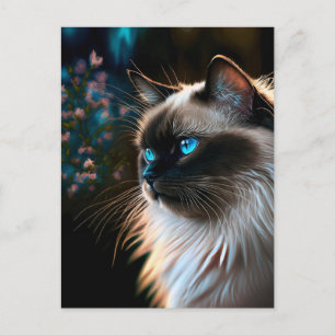Birman Cat in Floral Oils Postcard