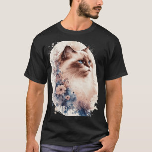 Birman Cat Japanese Cherry Blossom Floral Cat Bree T-Shirt