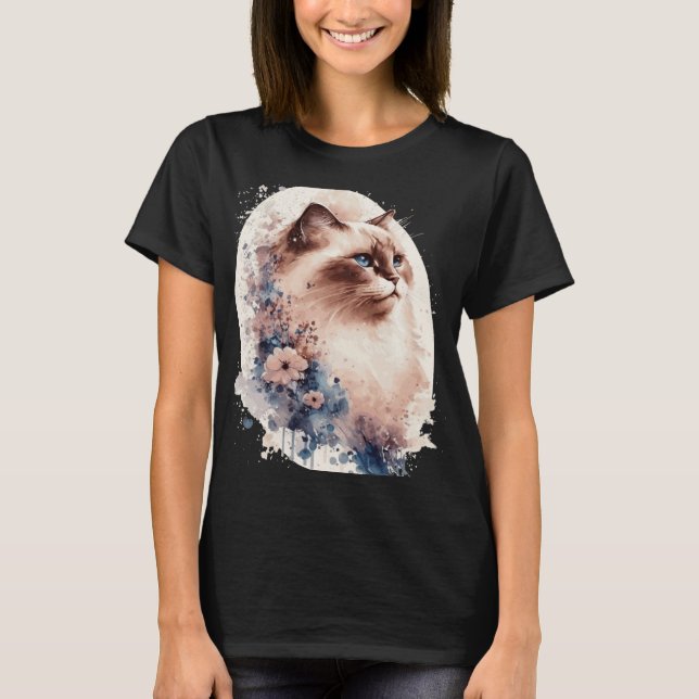 Birman Cat Japanese Cherry Blossom Floral Cat Bree T-Shirt (Front)