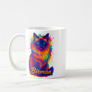 Birman Cat Pop Art – Vibrant Neon Rainbow Illustra Coffee Mug