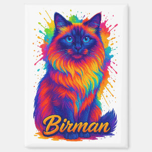 Birman Cat Pop Art – Vibrant Neon Rainbow Illustra Magnet