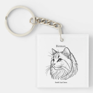 Birman Cat Portrait Key Ring