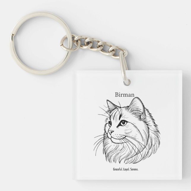 Birman Cat Portrait Key Ring (Front)