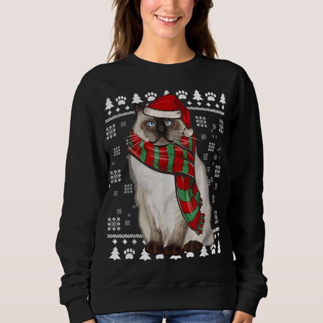 Birman Cat Santa Hat Xmas Ugly Christmas Sweatshirt (Front)