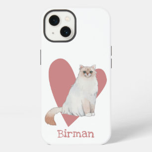 Birman Cat Watercolor Kitty Pink Heart iPhone 13 Case