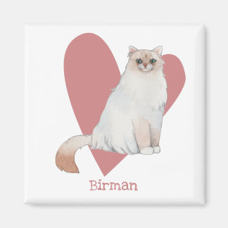 Birman Cat Watercolor Kitty Pink Heart Magnet