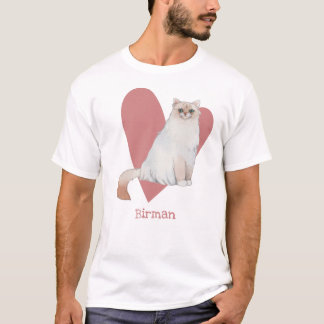 Birman Cat Watercolor Kitty Pink Heart T-Shirt
