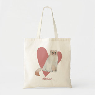 Birman Cat Watercolor Kitty Pink Heart Tote Bag