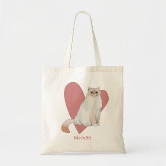 Birman Cat Watercolor Kitty Pink Heart Tote Bag
