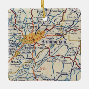 Birmingham AL Vintage Map Ceramic Ornament