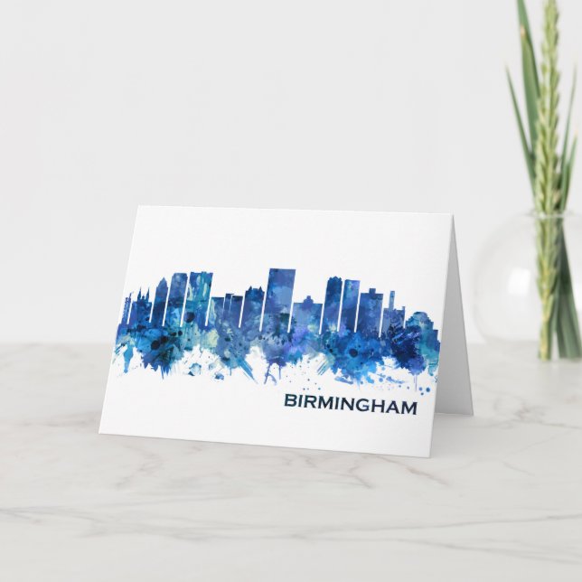 Birmingham Alabama Skyline Blue Holiday Card (Front)