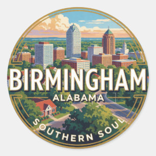 🏙️ Birmingham Alabama Southern City Escape 🌿 Classic Round Sticker