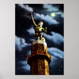 Birmingham Alabama Vulcan at Night Poster