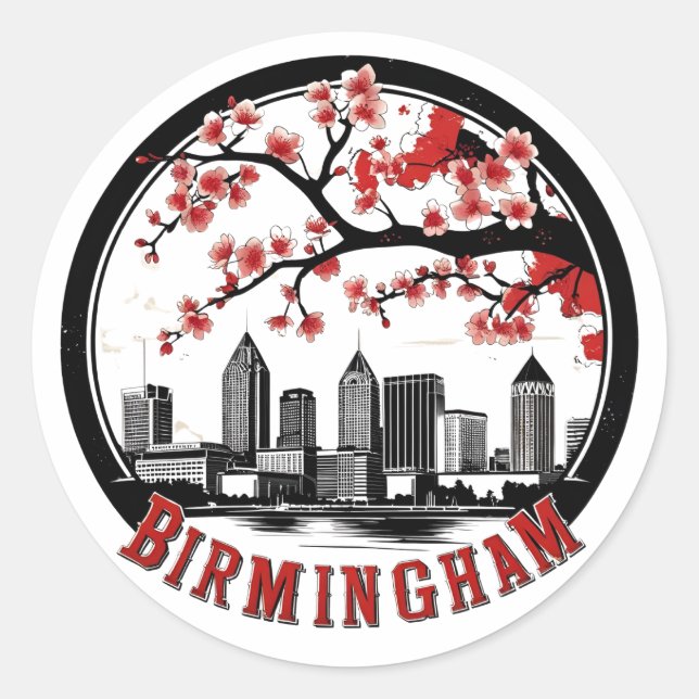 Birmingham City Alabama  Skyline  T-Shirt Classic Round Sticker (Front)