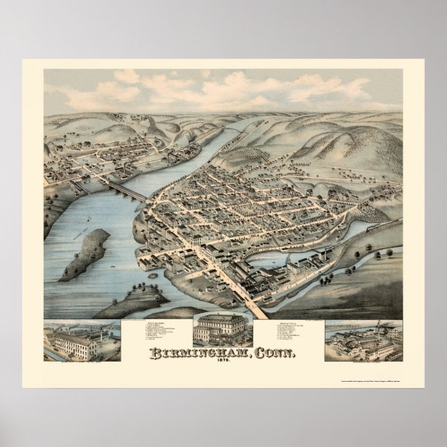 Birmingham, CT Panoramic Map - 1876 Poster (Front)