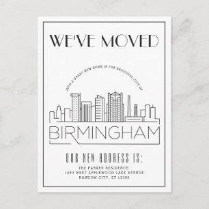  Birmingham Skyline Modern Deco Change of Address Announcement Postcard