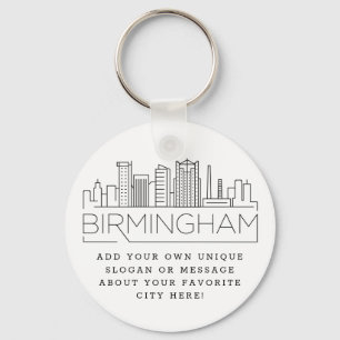 Birmingham Stylised Skyline   Custom Slogan Key Ring