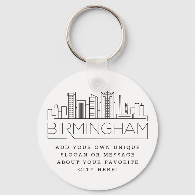 Birmingham Stylised Skyline | Custom Slogan Key Ring (Front)