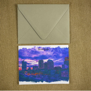 Birmingham UK watercolor View Postcard