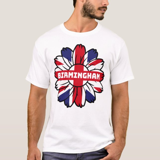 Birmingham Union Jack Sunflower  British Pride T-Shirt (Front)