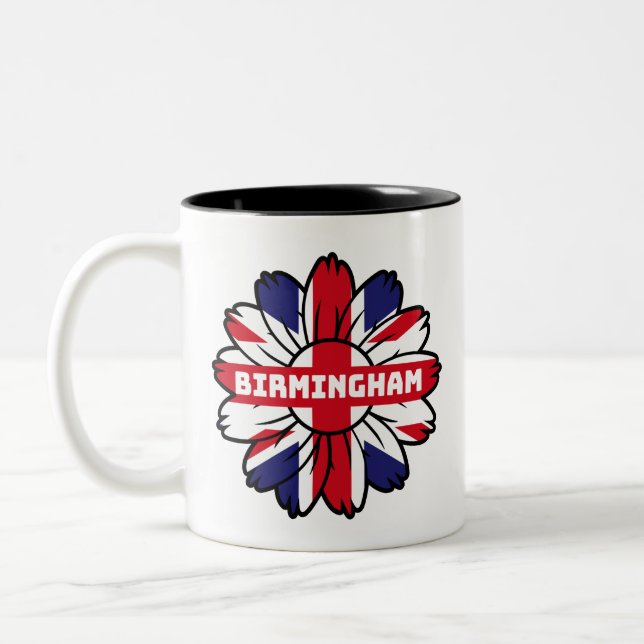 Birmingham Union Jack Sunflower  British Pride Two-Tone Coffee Mug (Left)