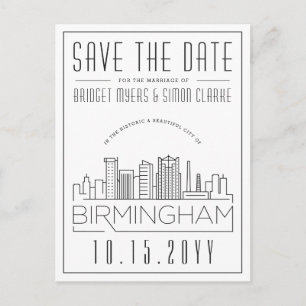 Birmingham Wedding Stylised Skyline Save the Date Postcard