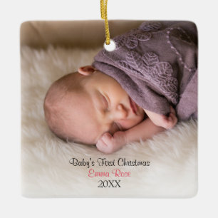 Birth Announcement   Baby Girl Photo Christmas Ceramic Tree Decoration
