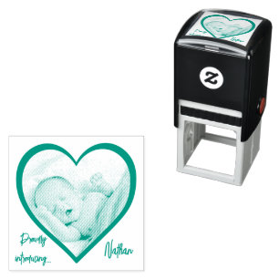 Birth announcement beautiful heart self-inking stamp