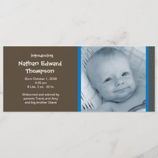 Birth Announcement - Blue and Brown Pinstripes