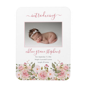 Birth Announcement - Boho Floral Girl Photo Magnet