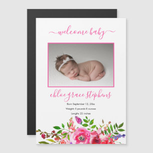 Birth Announcement - Boho Pink Floral Baby Girl