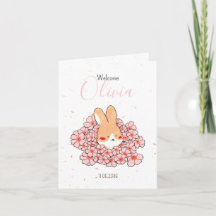 Birth announcement card bunny photo Florals