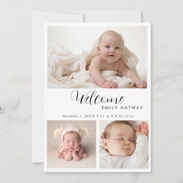 Birth Announcement Card | Welcome Baby Photo Colla (Front)