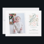 Birth Announcement Christmas Card<br><div class="desc">This Christmas birth announcement features a photo of your new baby alongside hand lettered greeting of "Our most Wonderful Christmas so far" - personalise the colours to match your newborn photos! This card is perfect for celebrating baby's first Christmas or a new addition to the family.</div>