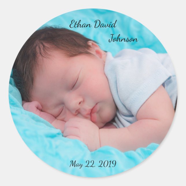 Birth Announcement Classic Round Sticker (Front)