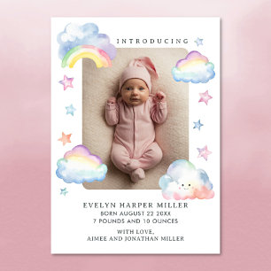 Birth Announcement Clouds & Stars Baby Girl Card