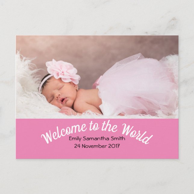 Birth Announcement Custom Photo Baby Girl Postcard (Front)