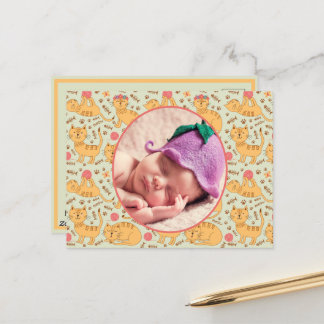 Birth Announcement Happy Cats Playing Sleeping Postcard